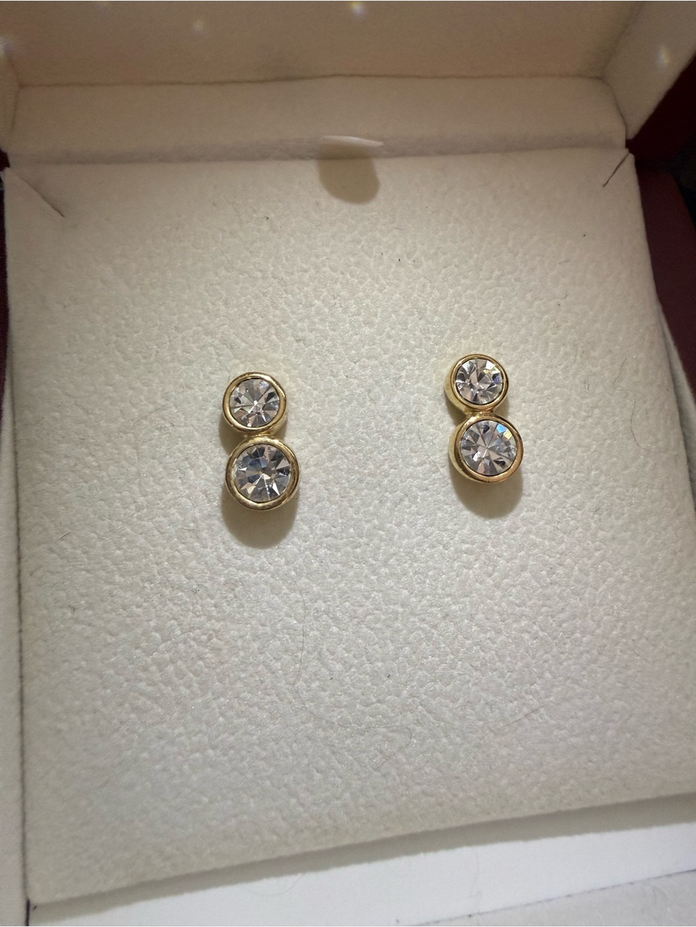 Vintage Bezel Set Double Clear CZ Crystal Stud Earrings